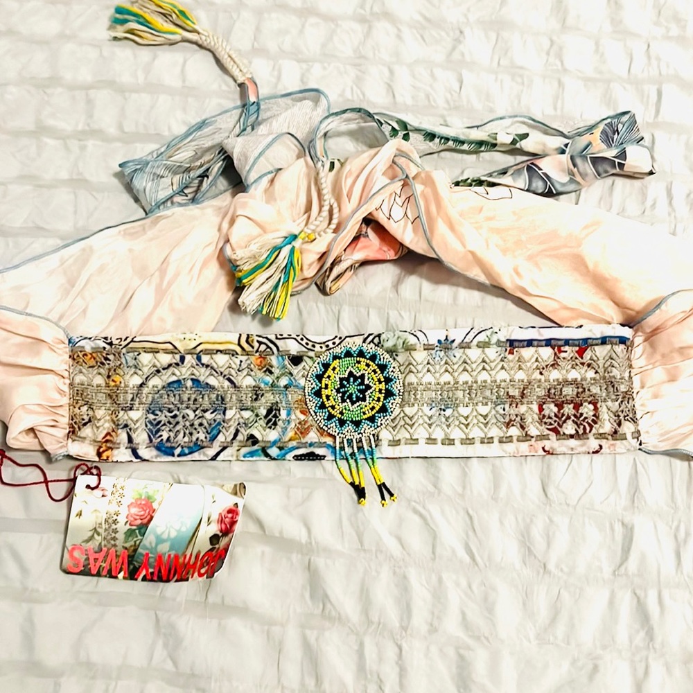 Johnny Was silk beaded tie waist belt